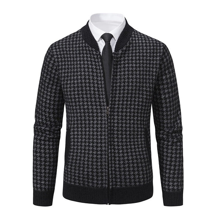 Cardigan zippé élégant à motif pied-de-poule pour hommes décontractés - Søren