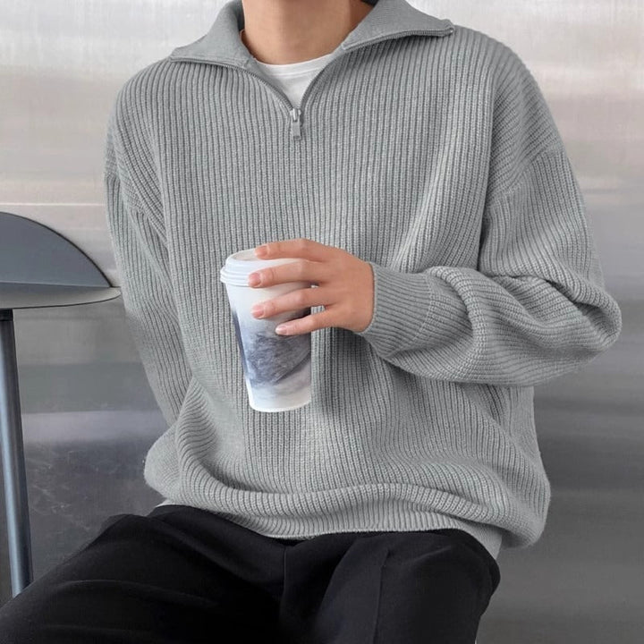 Pull col roulé zippé côtelé homme - Nils