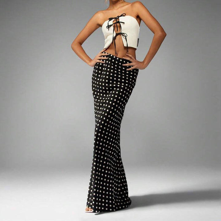 Jupe longue en viscose à pois pour femme, style ajusté - Karla