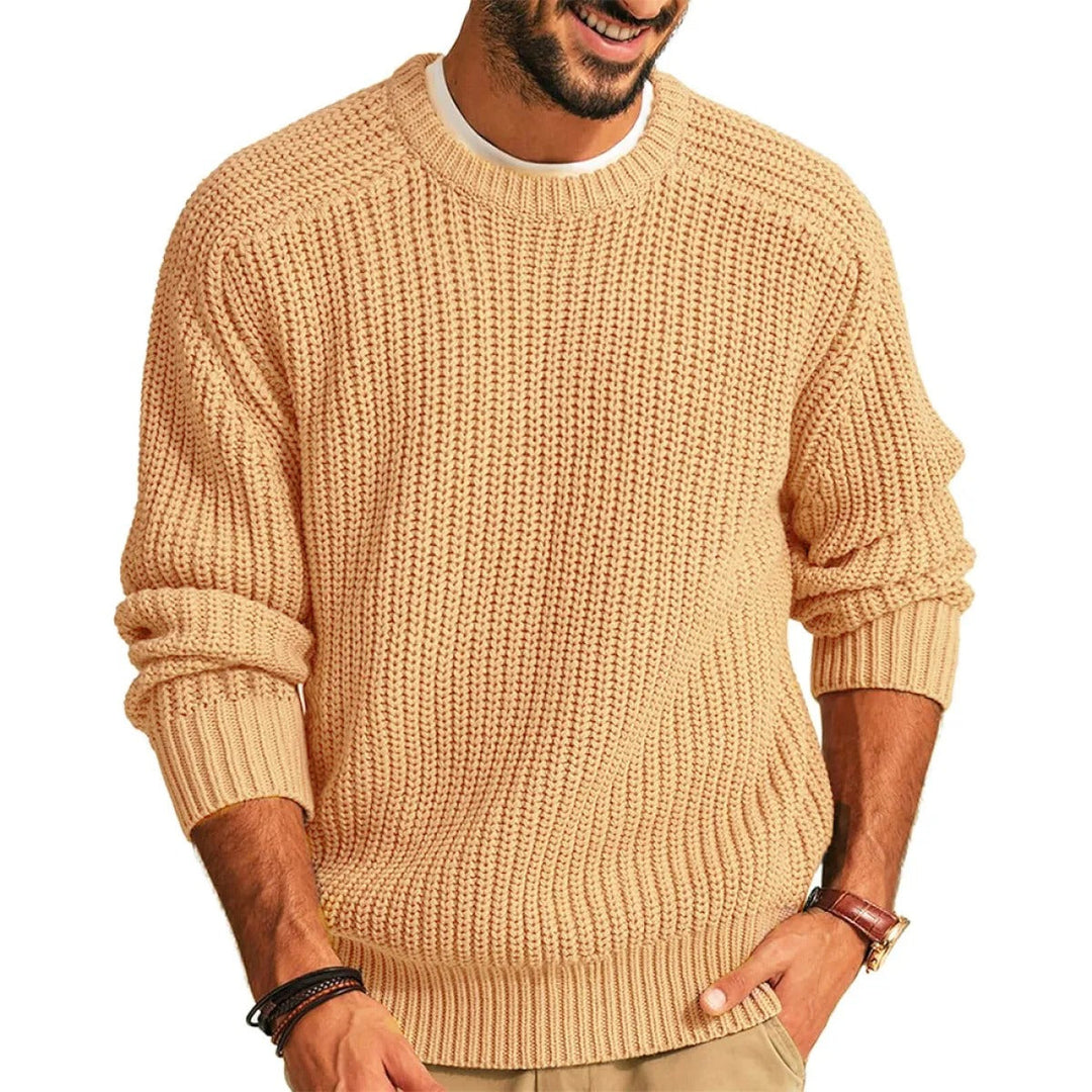 Pull à col ras du cou en maille épaisse pour hommes - Levik