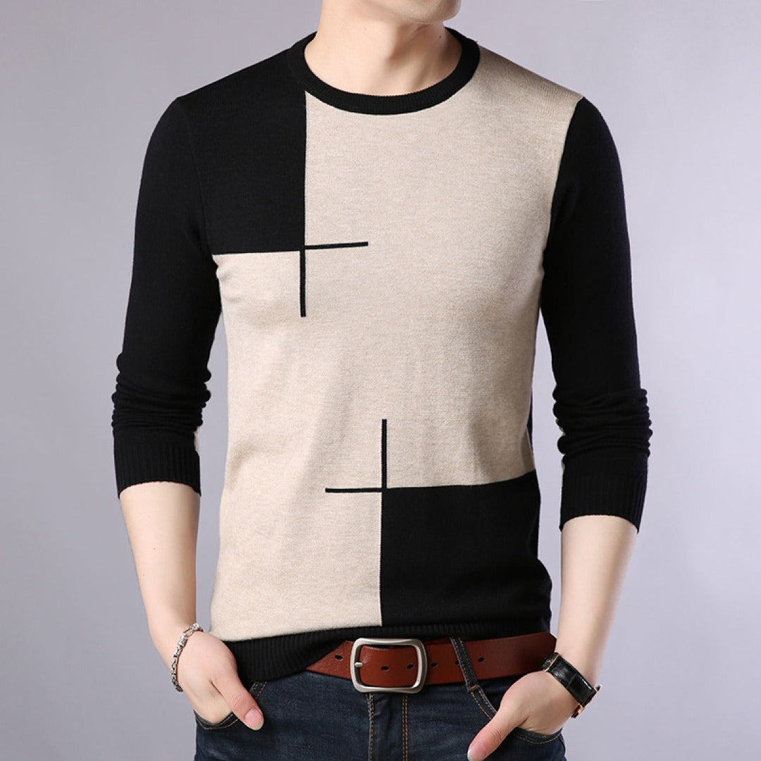 Pull homme à manches longues à motifs géométriques modernes - Bastien