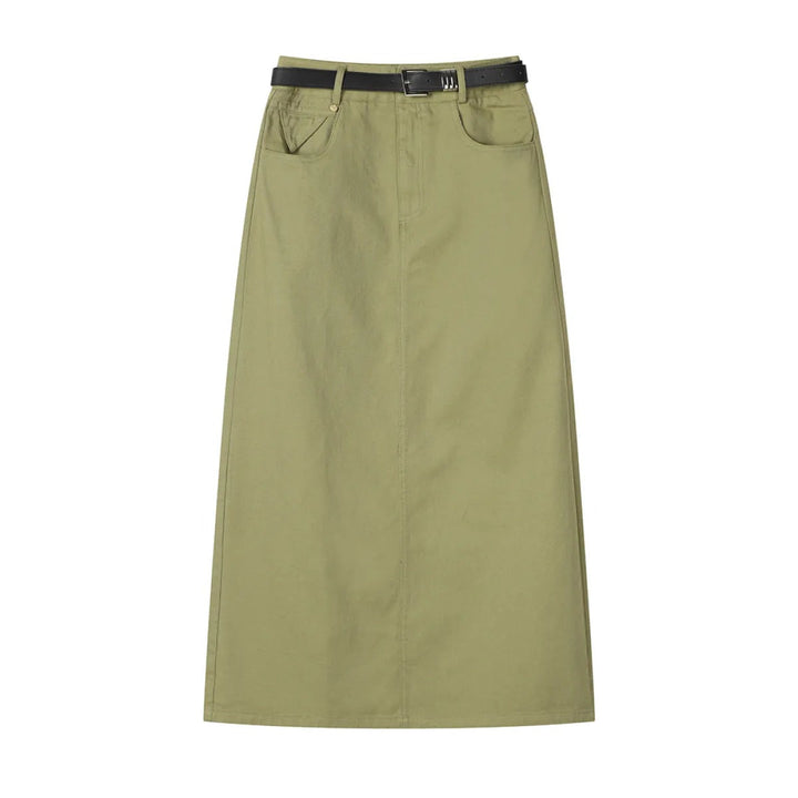 Jupe midi droite à taille haute avec ceinture - Keira