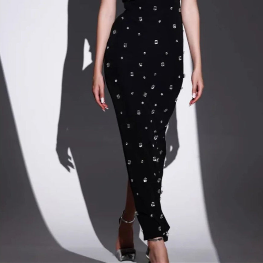 Robe longue pour femme avec strass décolleté asymétrique style élégant - Vianey