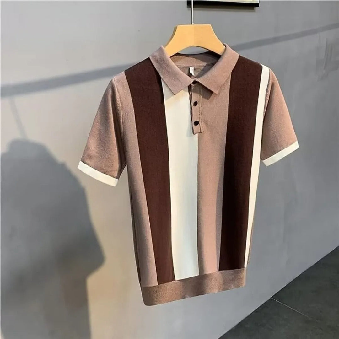 Polo en maille à rayures verticales pour hommes, style rétro - Mauro