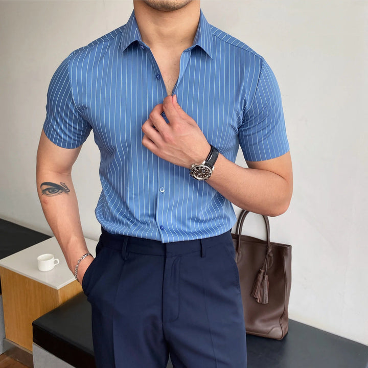 Chemise formelle ajustée à manches courtes et à rayures pour hommes - Isandro