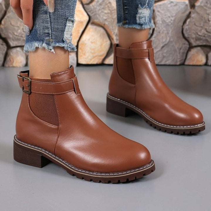 Bottines pour femmes en cuir synthétique avec boucle décorative - Nadia