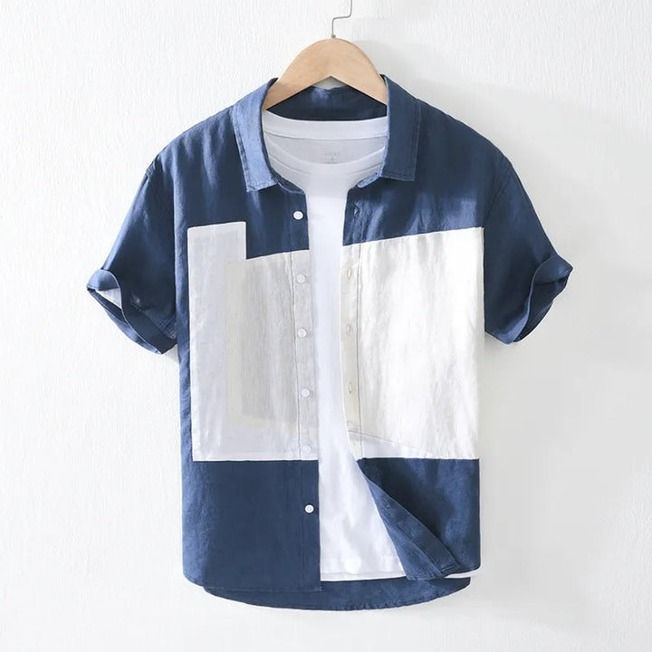 Chemise à manches courtes en lin à imprimé abstrait - Alain