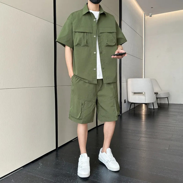 Ensemble d'été pour hommes, poches utilitaires, style décontracté - Kenji
