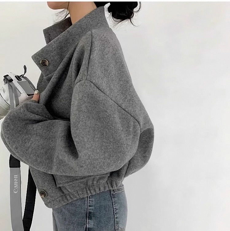 Veste courte en laine grise pour femme - Mauwi