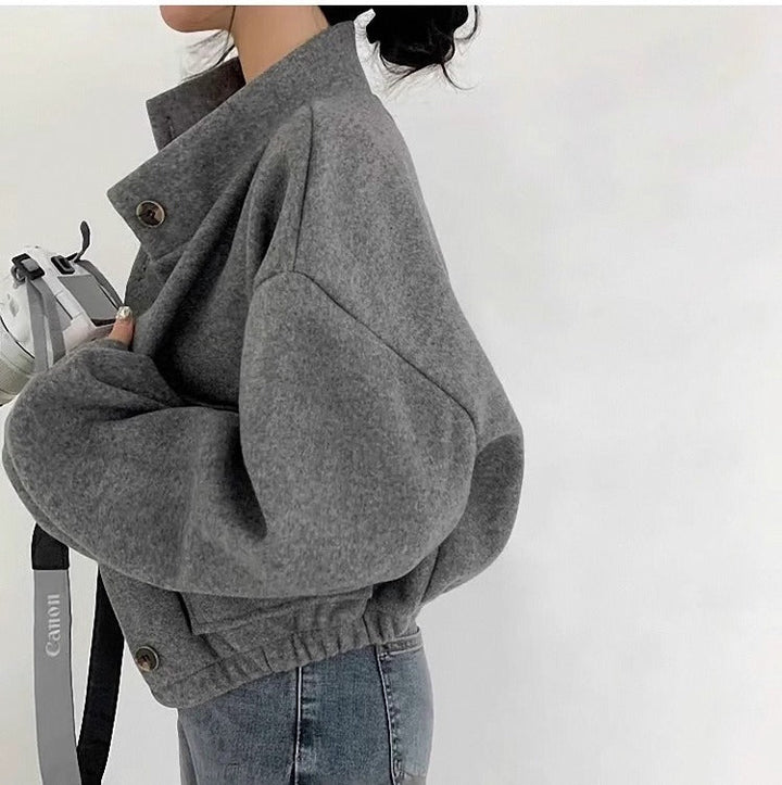 Veste courte en laine grise pour femme - Mauwi