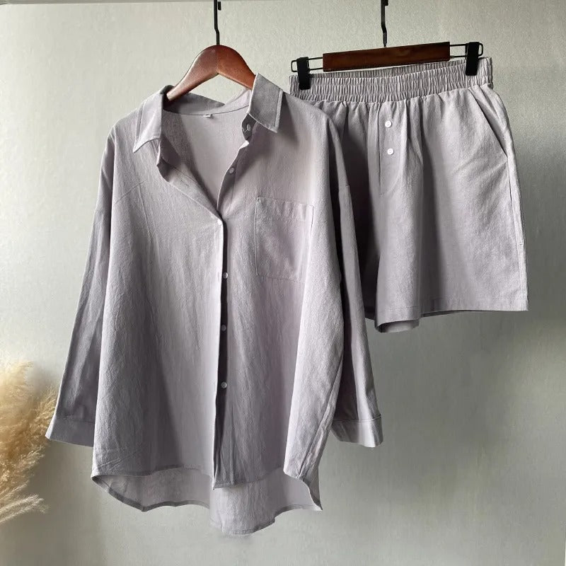 Ensemble décontracté en coton et lin pour femmes - Camila