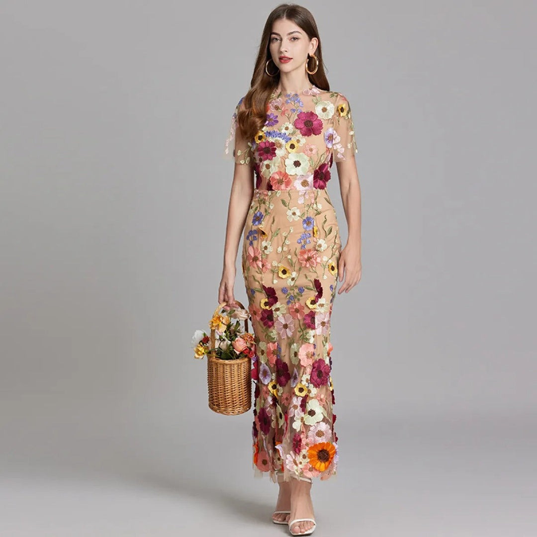 Robe longue fleurie brodée femme - Fiorella