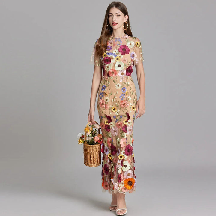 Robe longue fleurie brodée femme - Fiorella