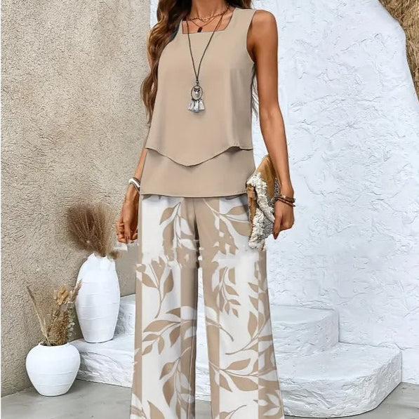 Ensemble sans manches à imprimé floral pour femmes - Mireya
