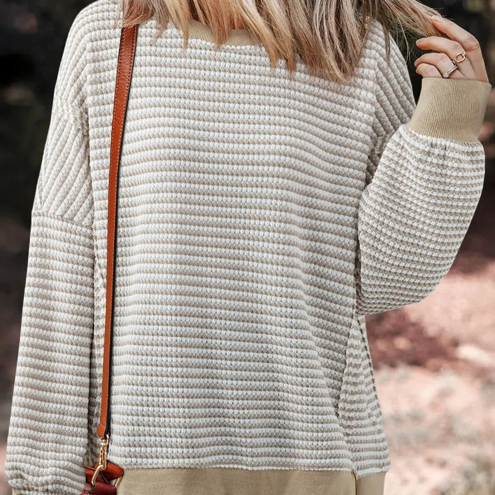Sweat-shirt texturé à rayures pour femmes avec poignets élastiques - Elina