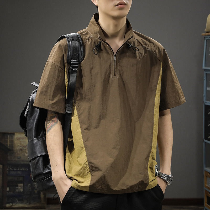 T-shirt homme en crêpe technique demi-zip à col roulé - Cristiano