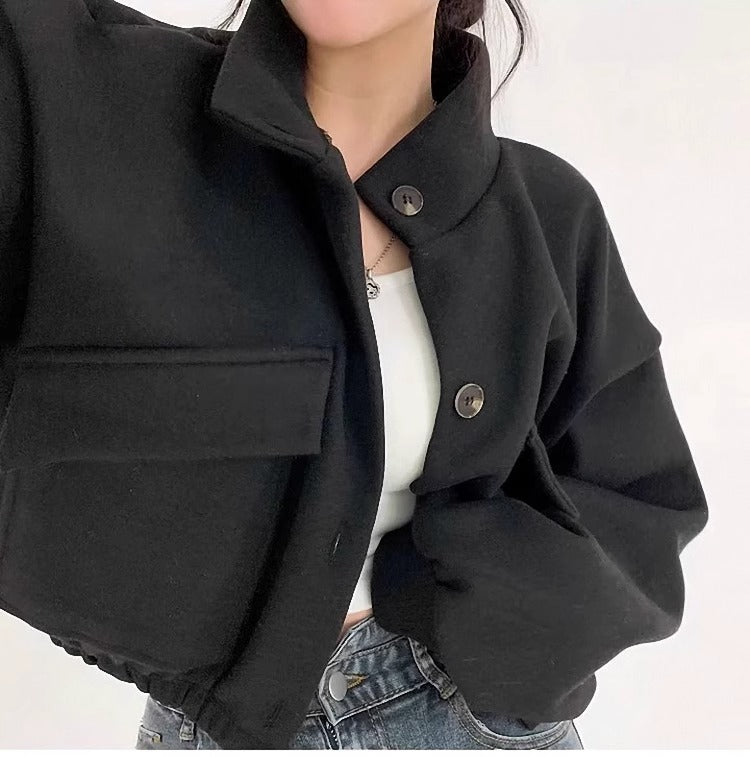 Veste courte en laine grise pour femme - Mauwi