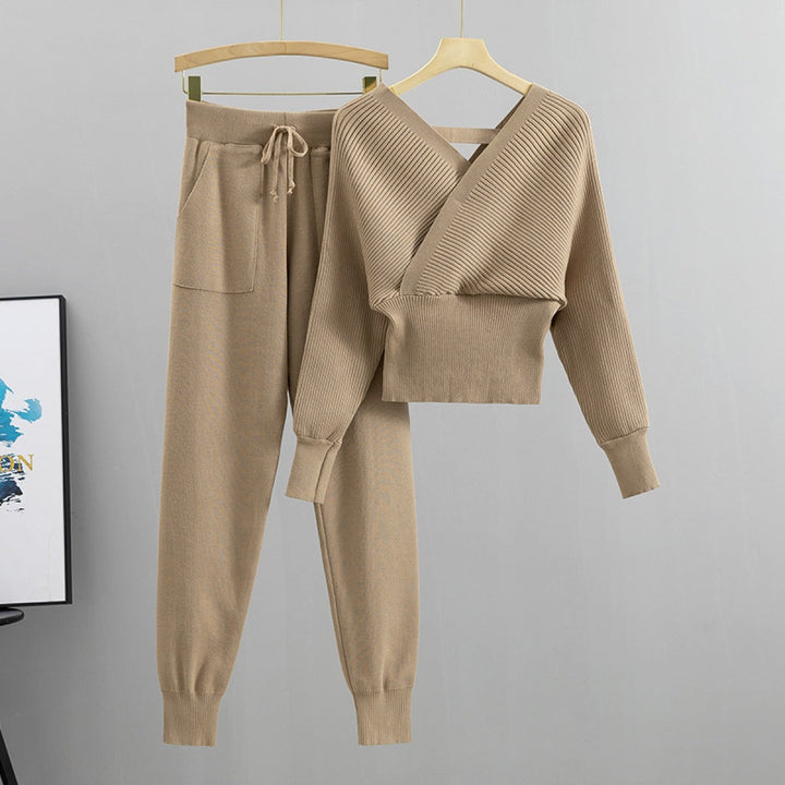 Ensemble pull croisé et jogging côtelé pour femme - Ilona