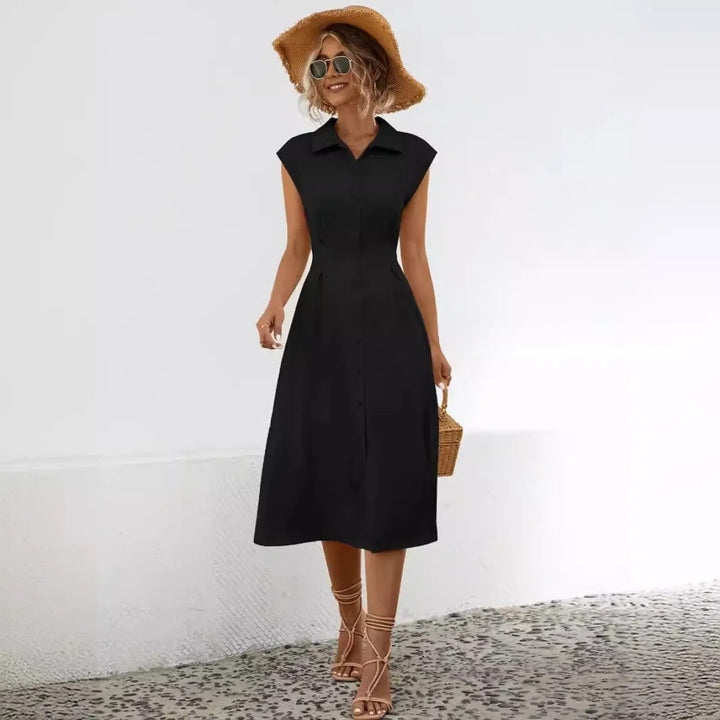Robe midi en coton style chemise pour femme - Anaëlle