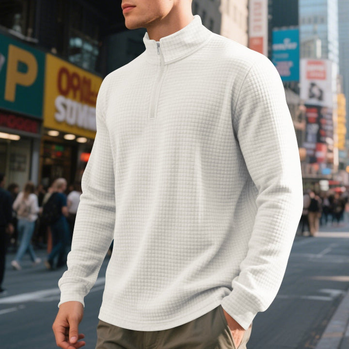 Pull demi-zip pour hommes avec texture gaufrée - Taren