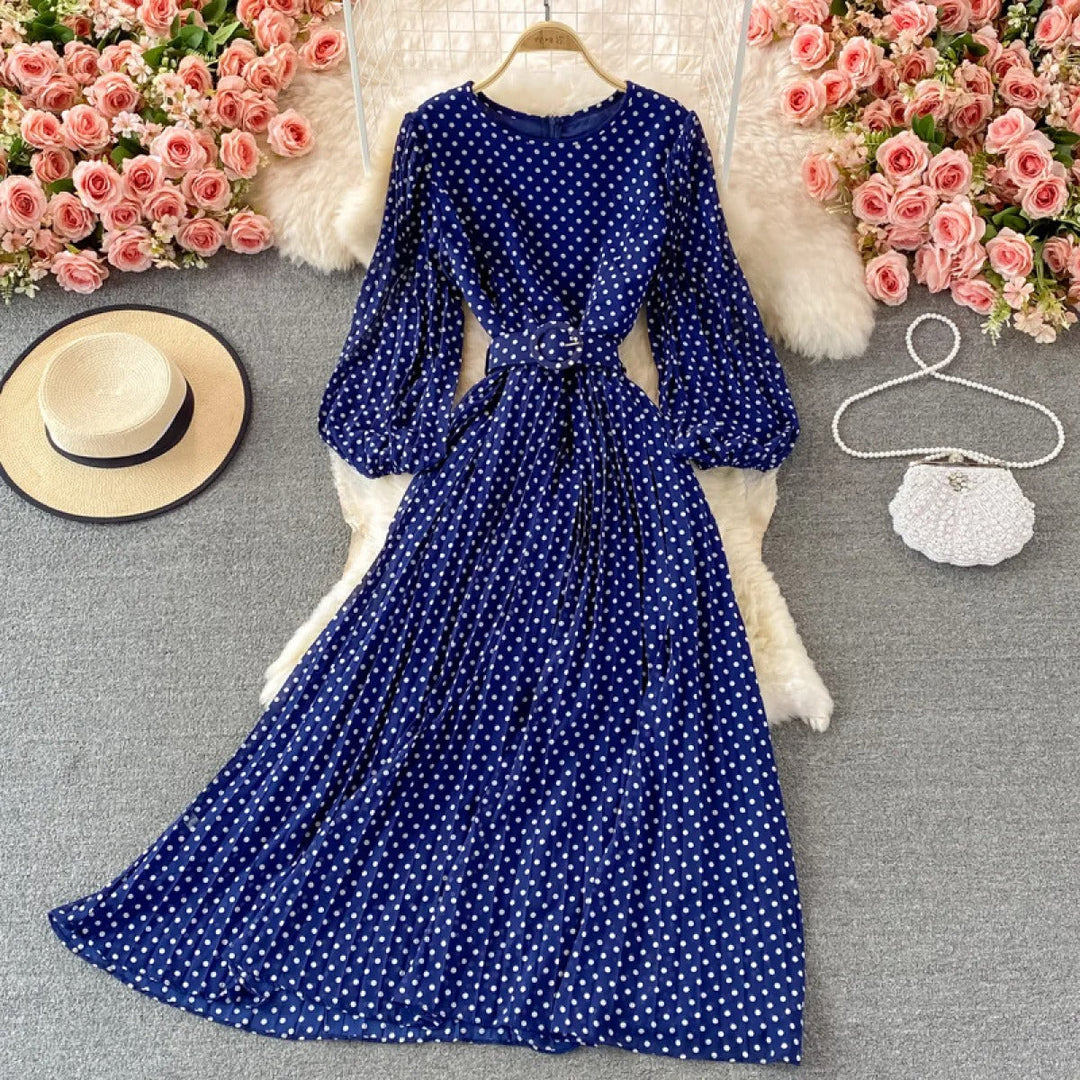 Robe longue pour femme à pois ceinturée style élégant - Colette