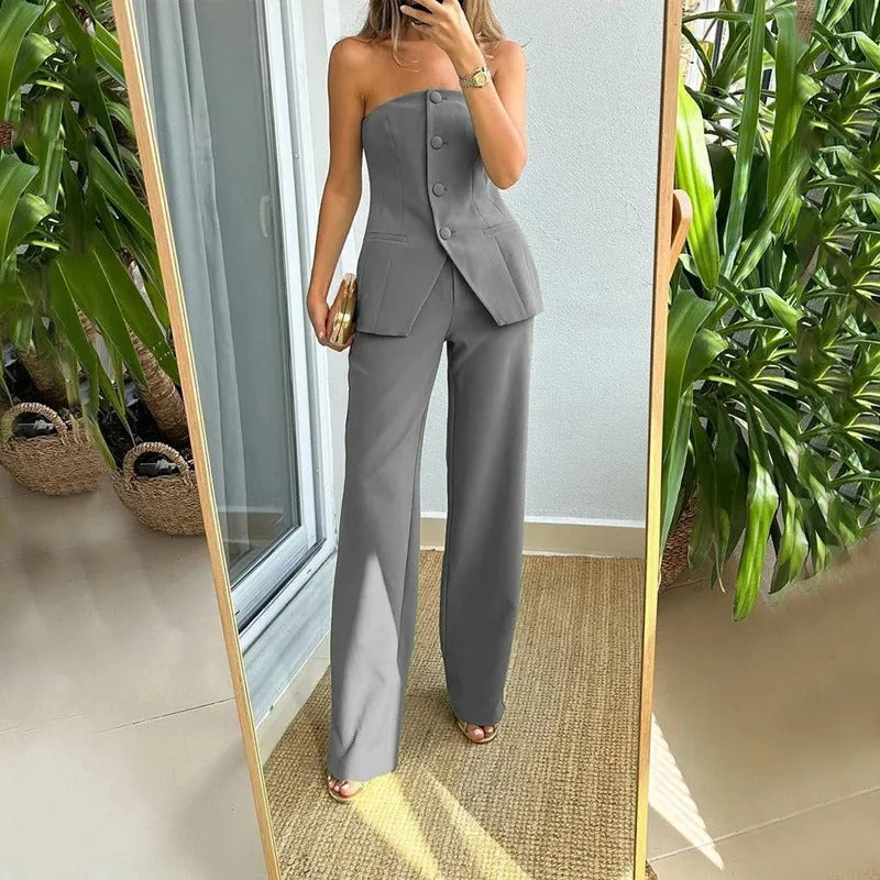 Ensemble femme élégant corset structuré avec pantalon droit - Leticia