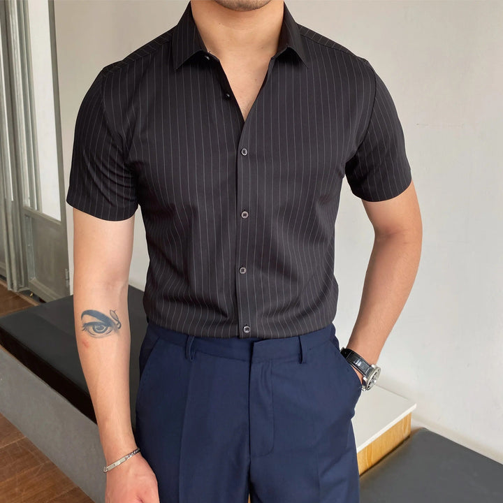 Chemise formelle ajustée à manches courtes et à rayures pour hommes - Isandro