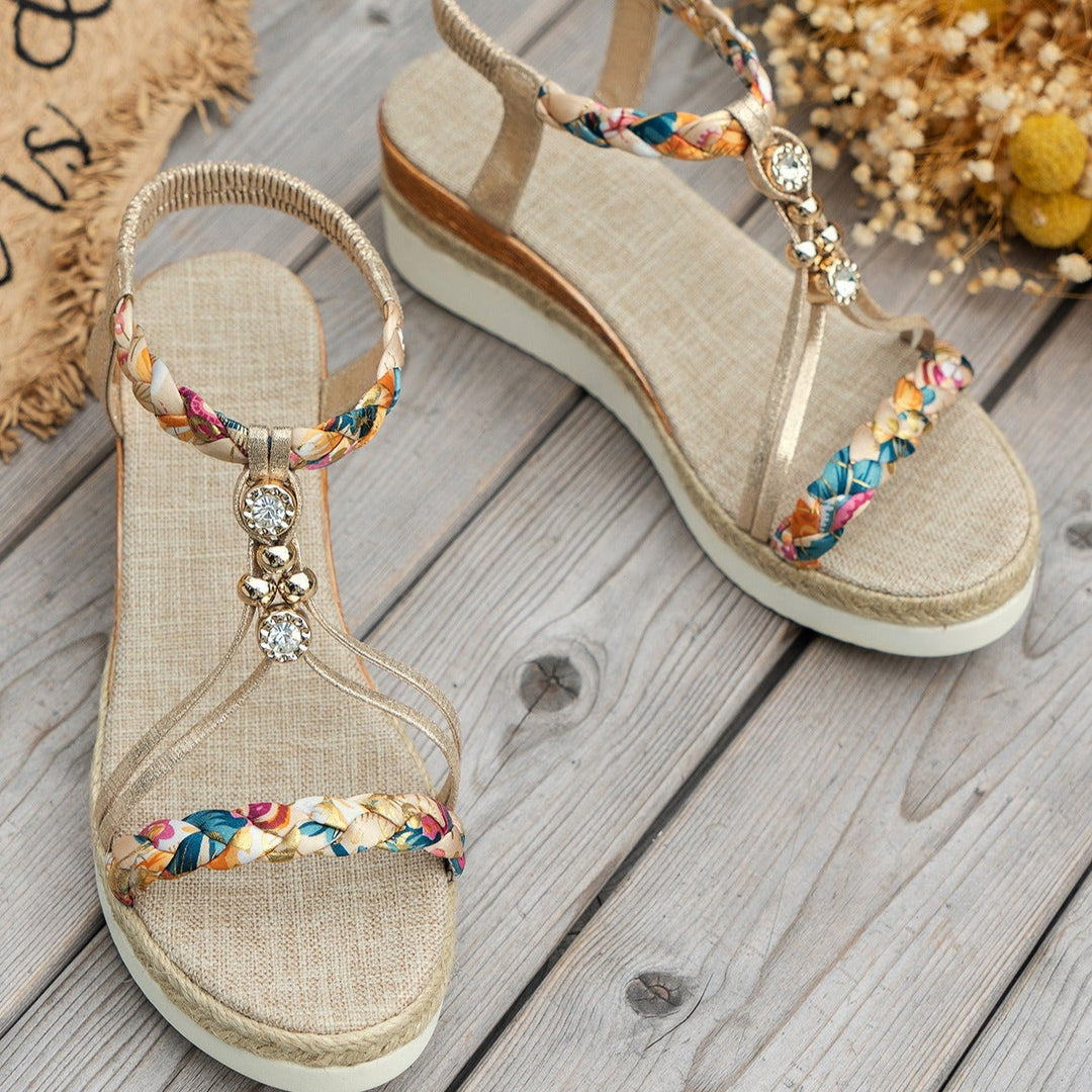 Sandales à plateforme en jute avec strass pour femmes - Naomi