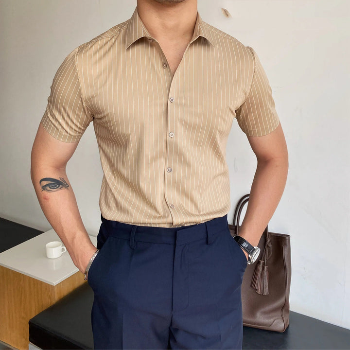 Chemise formelle ajustée à manches courtes et à rayures pour hommes - Isandro