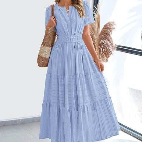 Robe midi plissée à manches courtes pour femme, style bohème - Lorena