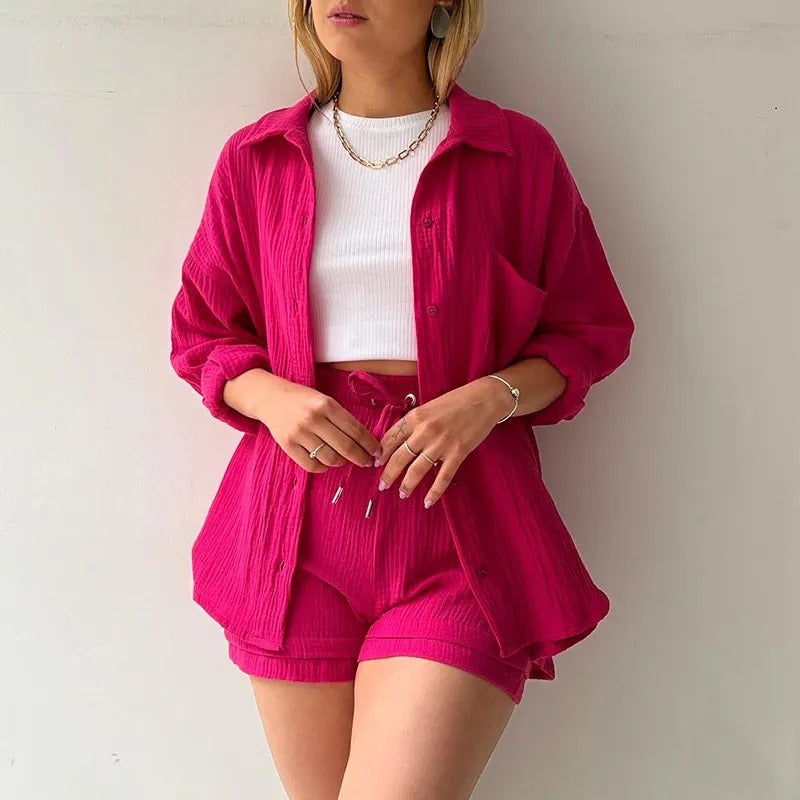 Ensemble trois pièces en coton froissé pour femme - Olga