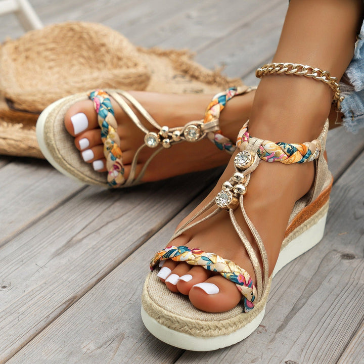 Sandales à plateforme en jute avec strass pour femmes - Naomi