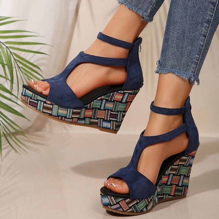 Sandales en daim pour femmes à haut talon compensé et au design enveloppant - Yseult