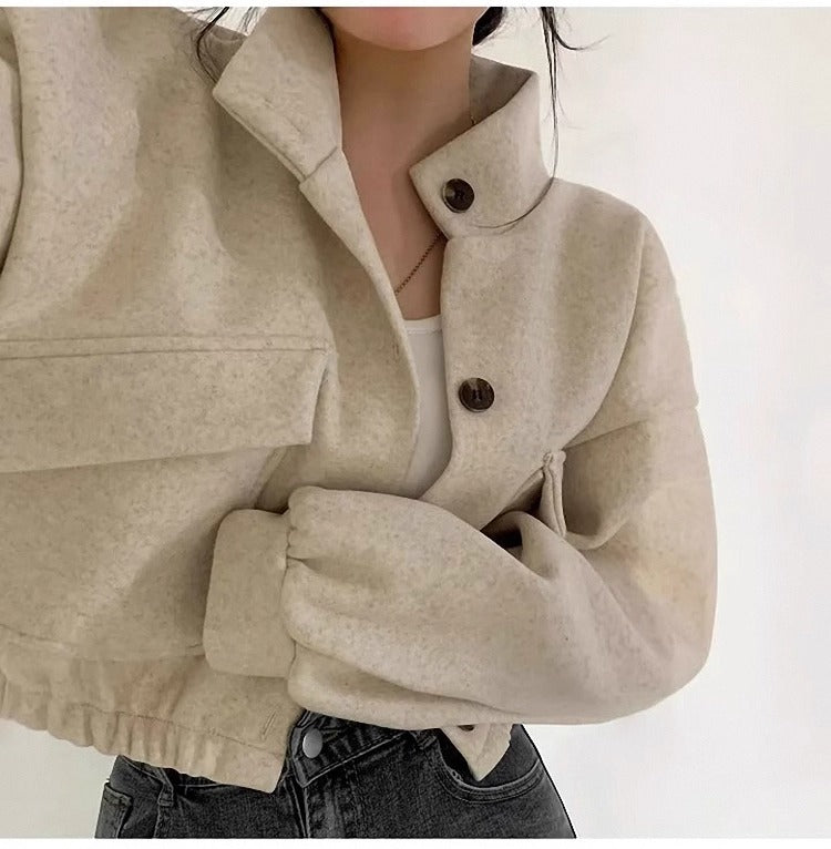 Veste courte en laine grise pour femme - Mauwi