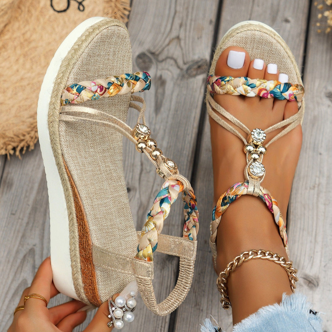 Sandales à plateforme en jute avec strass pour femmes - Naomi