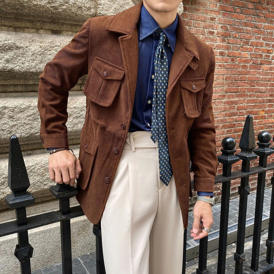 Blazer pour homme en velours côtelé avec poches utilitaires, coupe classique - Dino