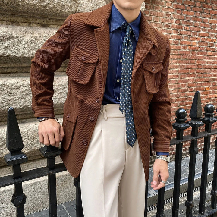 Blazer pour homme en velours côtelé avec poches utilitaires, coupe classique - Dino