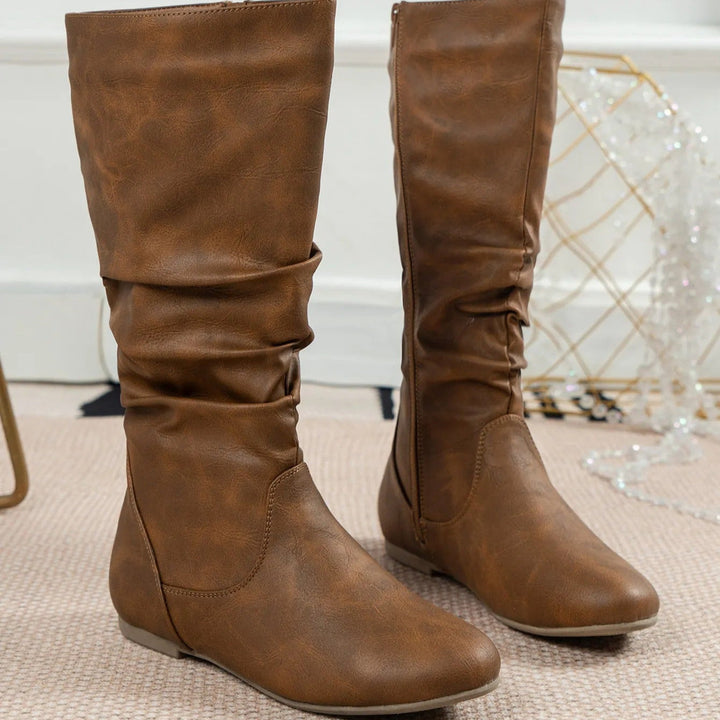 Bottes hautes et plates à fronces latérales - Rhea