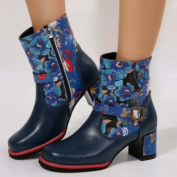 Bottines à talon moyen pour femmes avec motif floral - Olivia