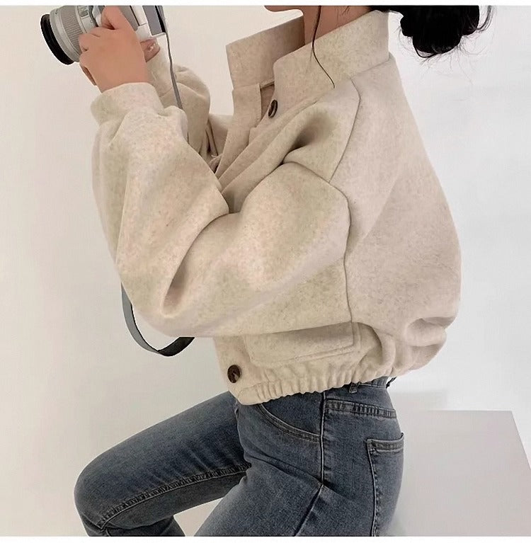 Veste courte en laine grise pour femme - Mauwi