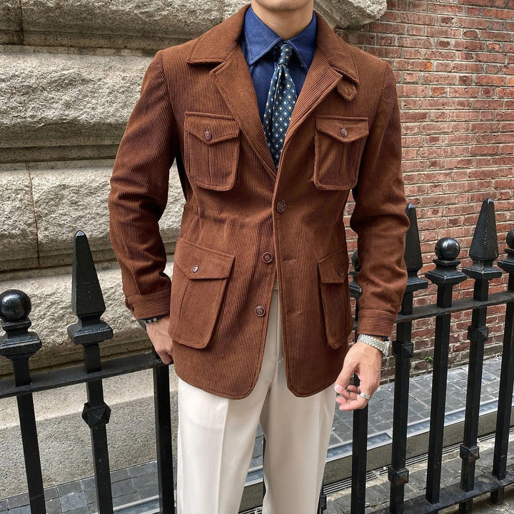 Blazer pour homme en velours côtelé avec poches utilitaires, coupe classique - Dino