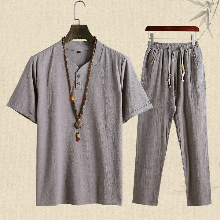 Ensemble en lin pour homme, style décontracté, manches courtes - Tao
