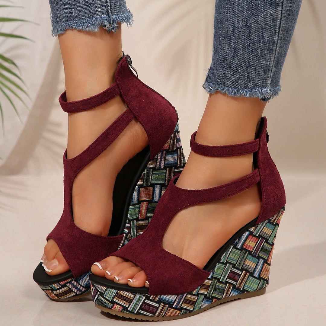 Sandales en daim pour femmes à haut talon compensé et au design enveloppant - Yseult