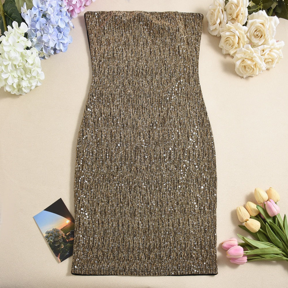 Robe bustier courte à paillettes pour femmes - Karla