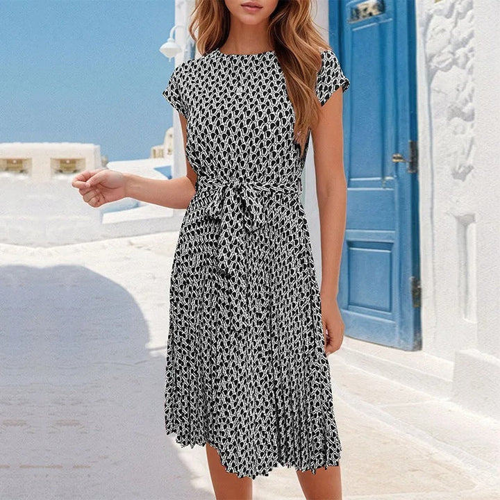 Robe midi pour femme, imprimé géométrique, style fluide - Camila