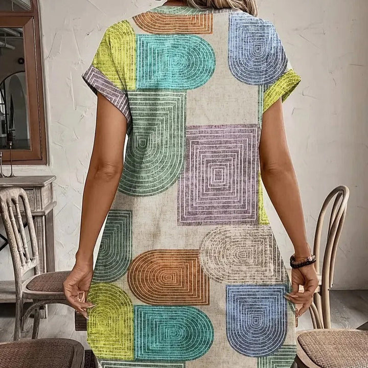 Robe chemise bohème à imprimé géométrique pour femme - Galilea