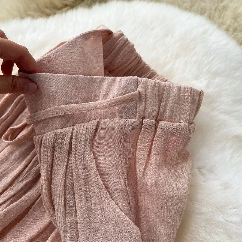 Pantalon palazzo à taille haute en lin fluide pour femme - Mireya
