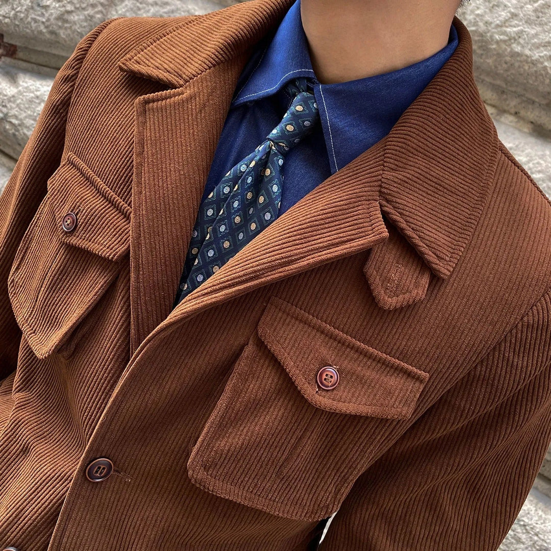 Blazer pour homme en velours côtelé avec poches utilitaires, coupe classique - Dino