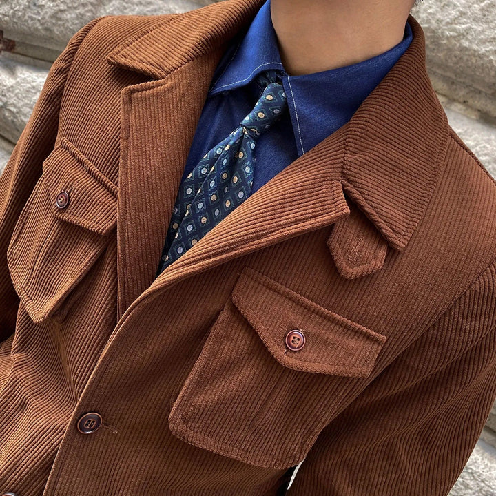 Blazer pour homme en velours côtelé avec poches utilitaires, coupe classique - Dino