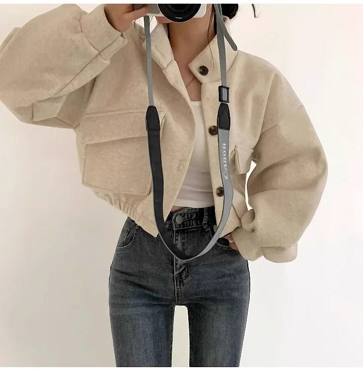 Veste courte en laine grise pour femme - Mauwi